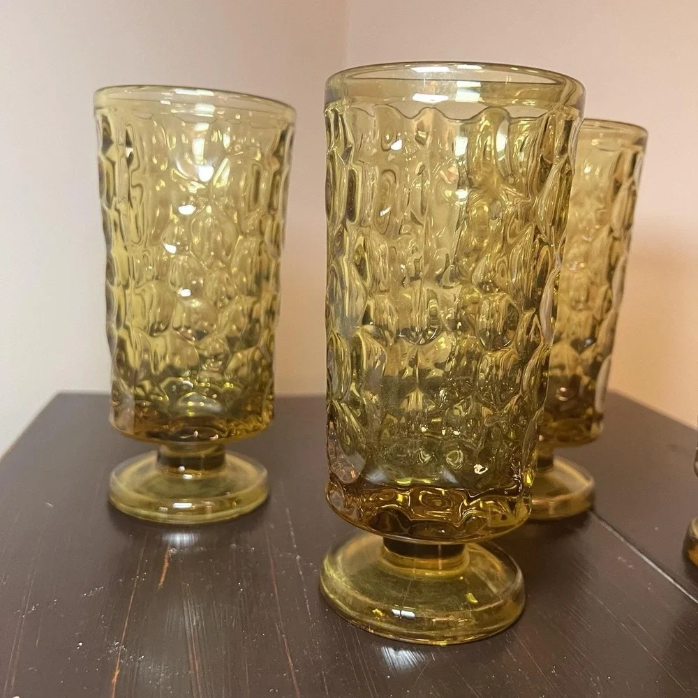 5 Fostoria Lemon Twist PEBBLE BEACH By Ben Seibel 10 OZ Footed Goblets 6